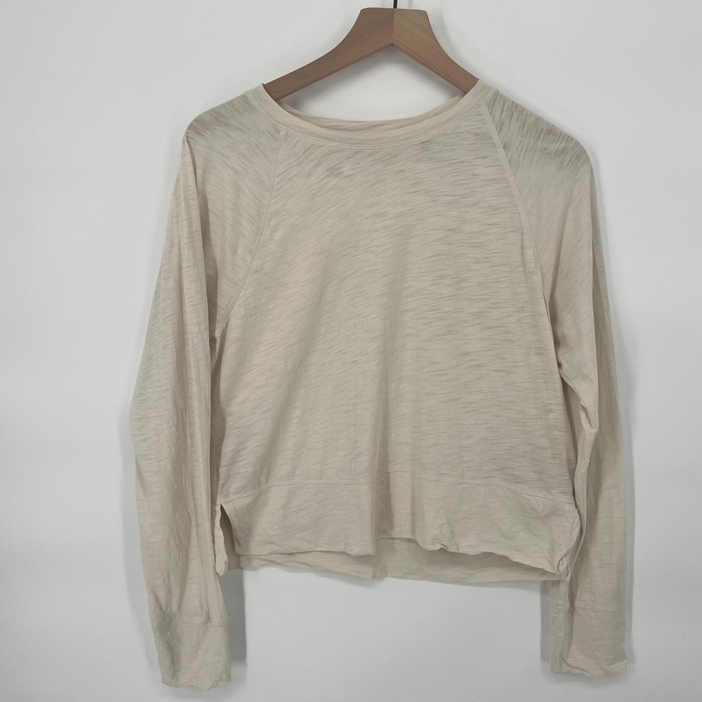 Athleta Slub Raglan Lightweight Top Women M Beige Long Sleeve Casual Yoga